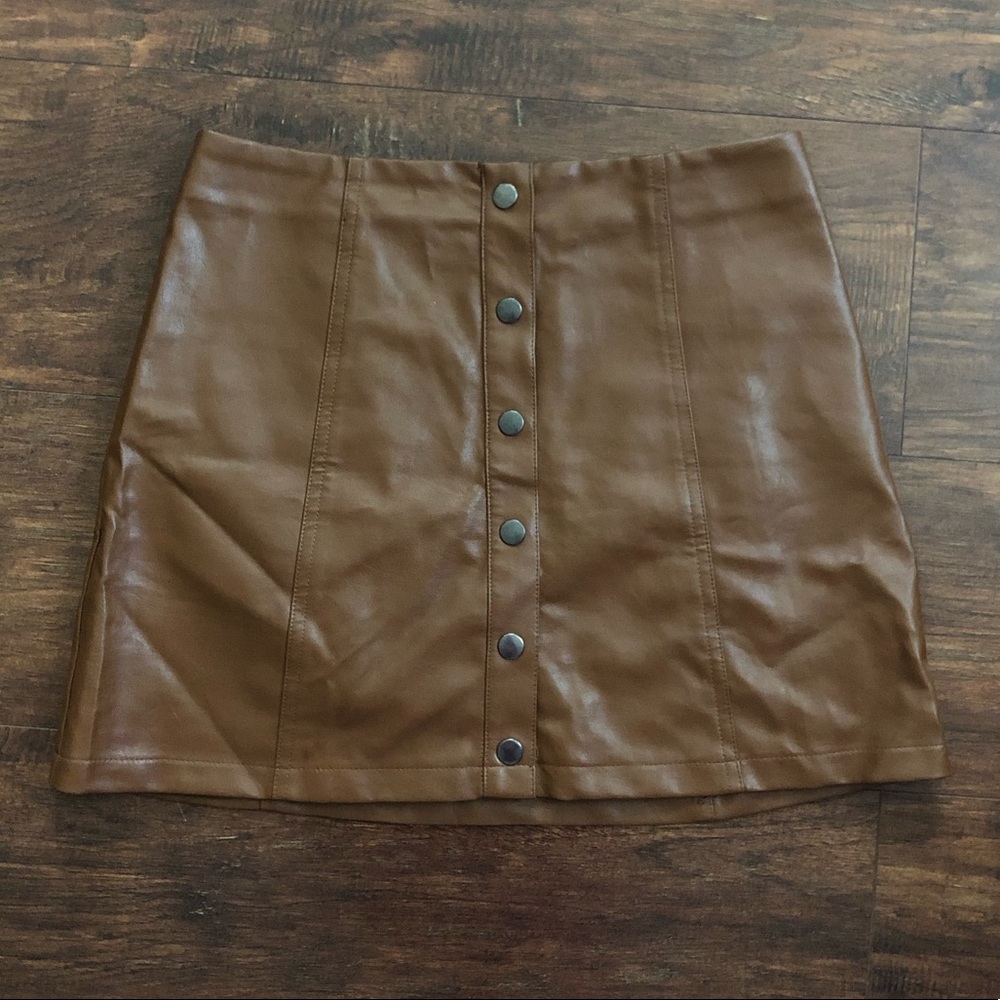 Brown Faux Leather Skirt